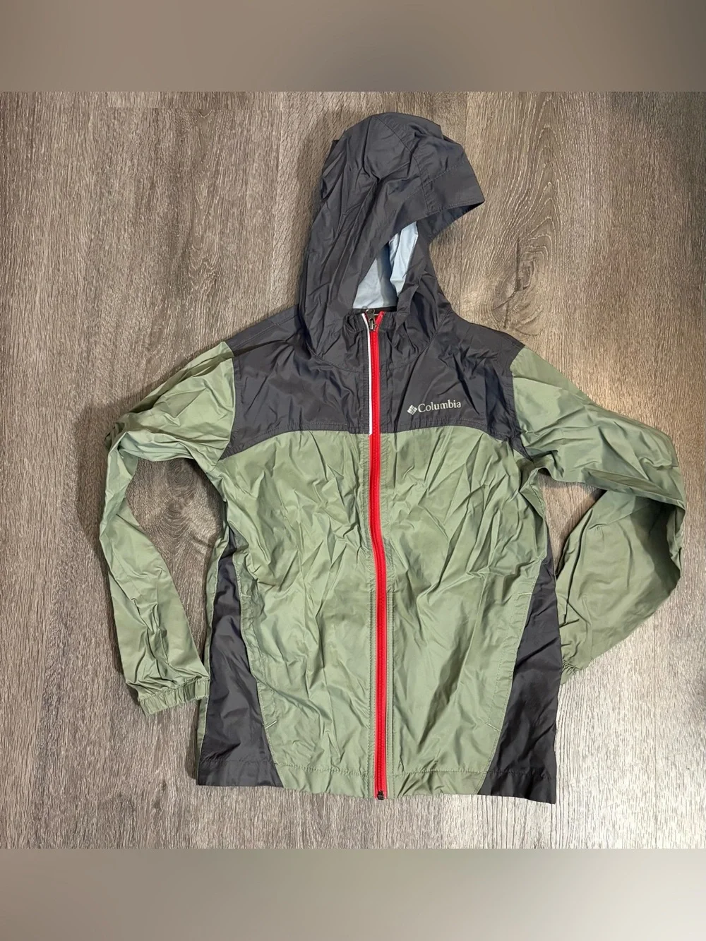 Columbia Kids Size M (10/12) Glennaker Rain Jacket Gray Black Hooded Windbreaker